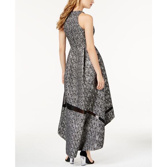 Sachin & Babi Sleeveless Silver Metallic Animal Print Jacquard Hi-Lo Gown Size 6 - Picture 2 of 12
